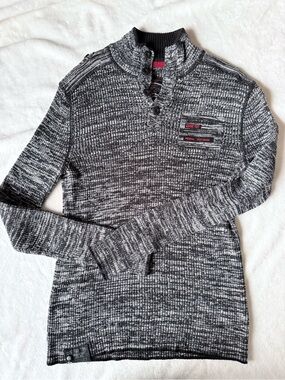 Men's Marled Knit Pullover Sweater - Black/Gray